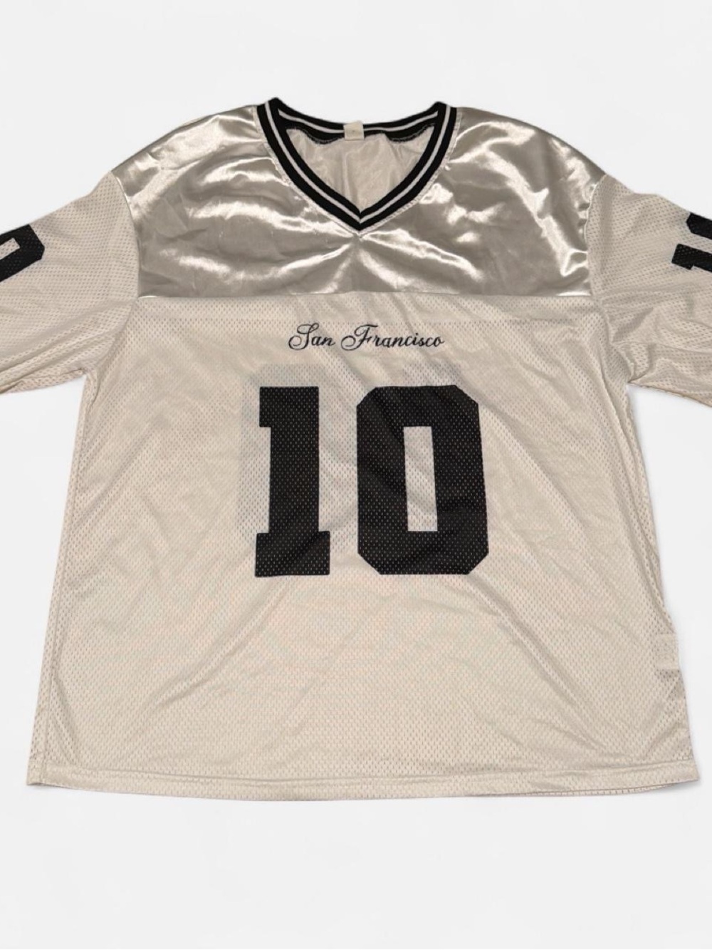 Adia White Mesh Jersey Shirt with Black Graphics and Number 10